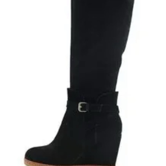 Kate Spade Surie Knee High Black Suede wedge boot. Size 7